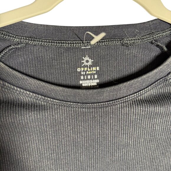 Offline By Aerie Long Sleeve Ribbed Cropped Top M Black NWOT - Picture 5 of 6